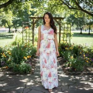 Lucky Brand Floral V-Neck Sleeveless Maxi Dress - Size S